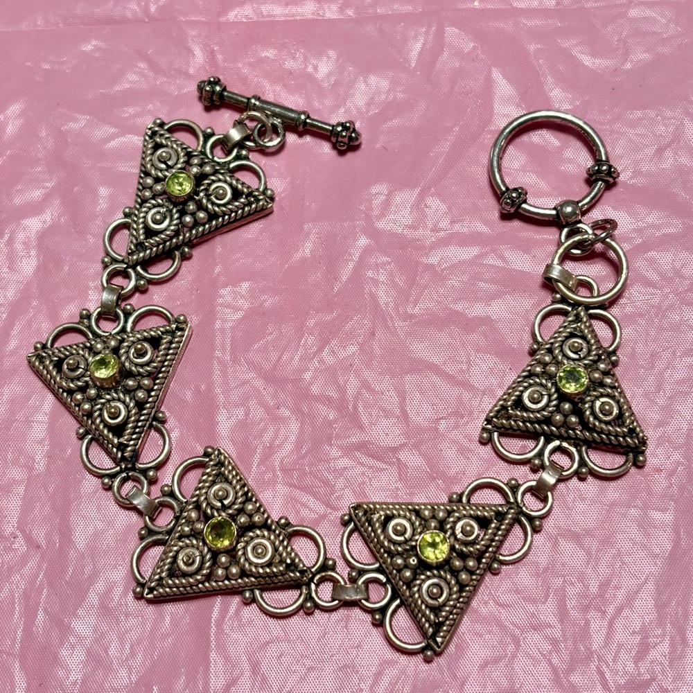 Sterling Silver Triangle Bracelet peridot toggle clasp